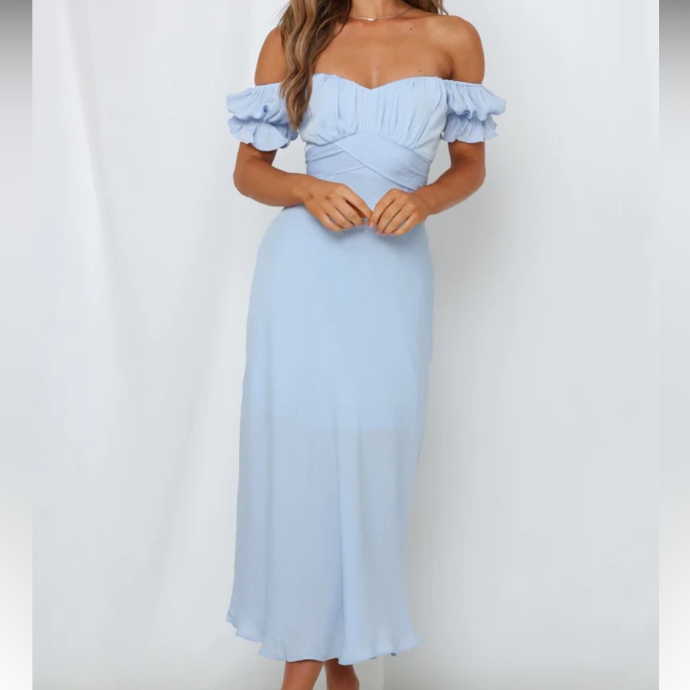 Saints + secrets baby blue DINAH MIDI DRESS